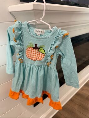 Marie Nicole Aqua Pumpkin Ruffle Dress